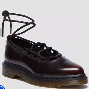 Dr Martens Elphie II Leather Ballet Flats Glossy Burgundy Lace-Up Platform Shoes